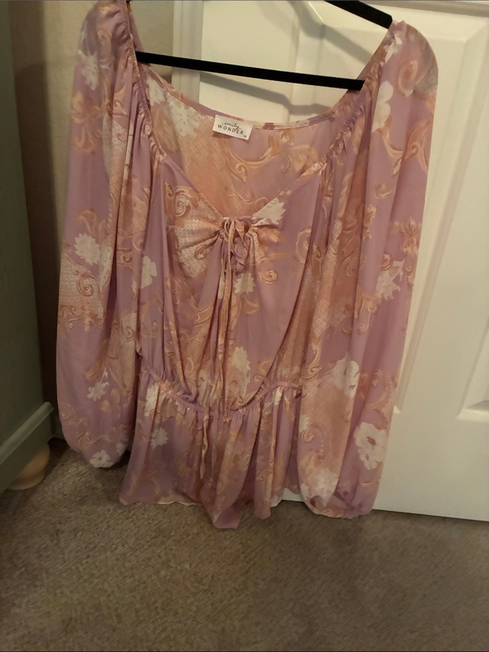 Boho Tie-Front Floral Tunic in Lavender - Women's Top